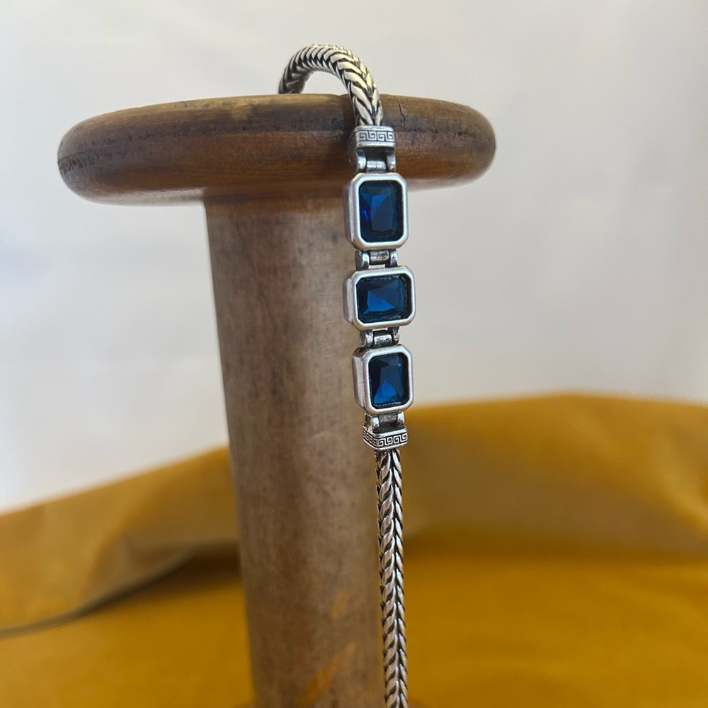 Blue CZ Wheat Chain Bracelet
